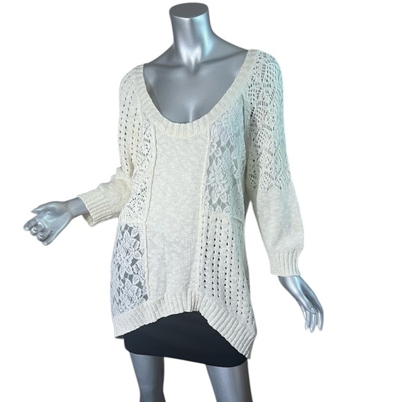 Maurices Cream Beige Open Knit  & Lace 3/4 Sleeve Scoop Neck Sweater Large / XL - Picture 1 of 12